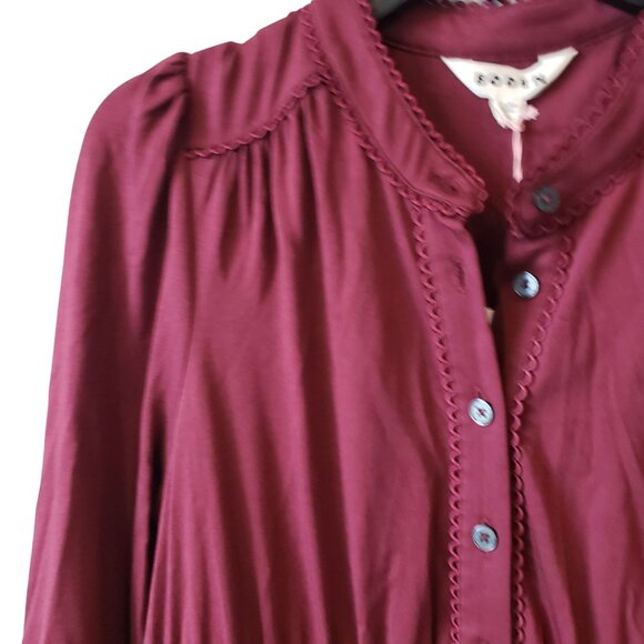 NEW Boden Shirred Waist Tiered Midi Dress Deep Wisteria Burgundy Red 8P 12P - Picture 7 of 10